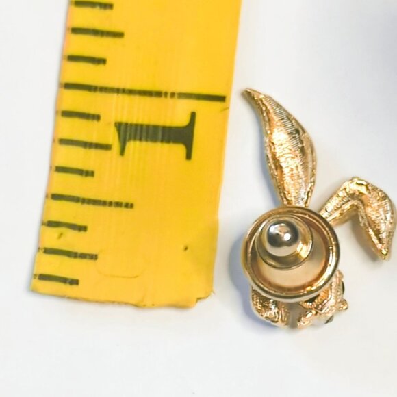 Vintage Gold Tone Bunny Rabbit Lapel Pin With Rhinestones & Black Eye - Picture 4 of 4